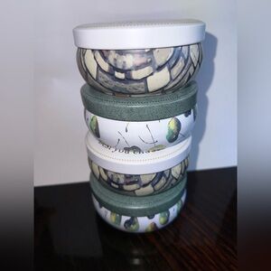 Set of 4 Small Decorative Storage Tins | Coffee & Olive Print Trinkets Jewelry